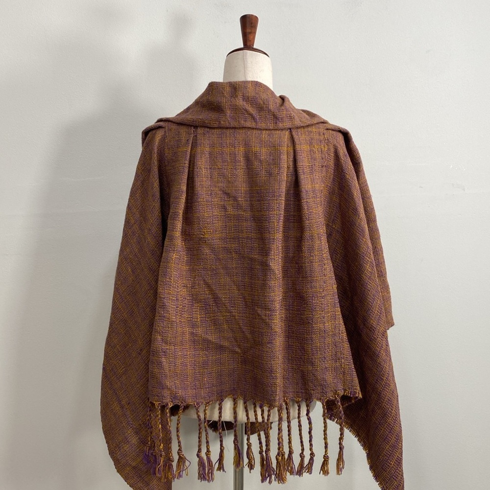 Bohemian Knit Poncho Cape Pleated Art to Wear Lagenlook One Size - Picture 6 of 7